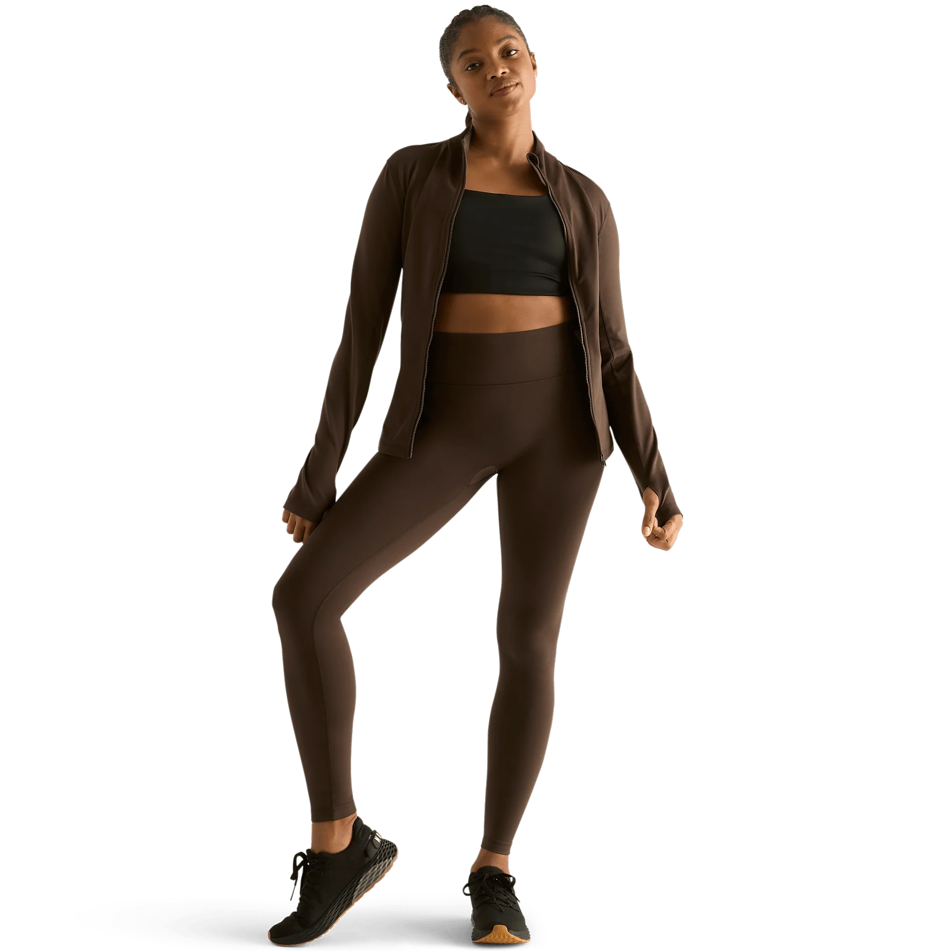 Women's Matte Zip-Up Jacket x Tights - Chocolate